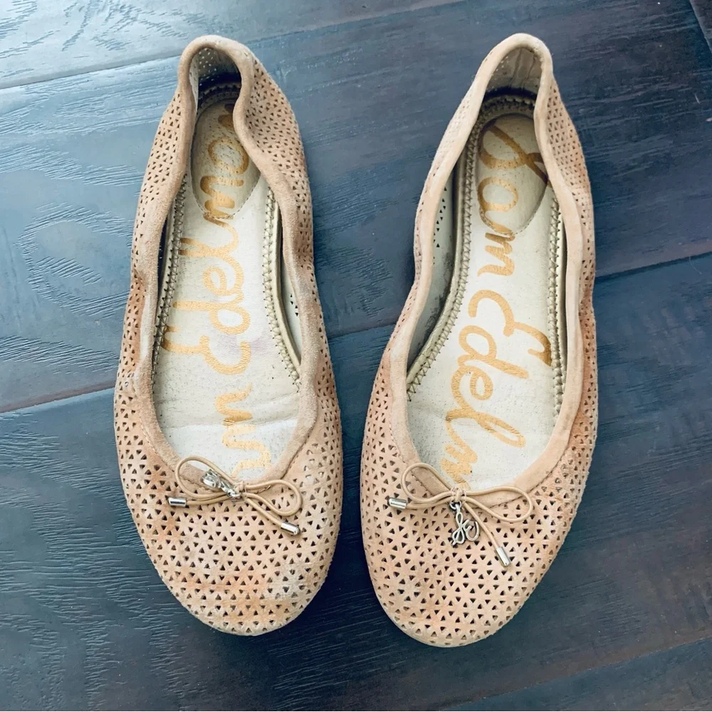 Sam Edelman Tan/Nude Felicia 2 Perforated Suede Slip-On Ballet Flats | Size: 7.5 - Picture 1 of 5